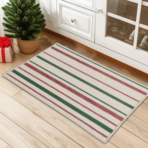 stangh entryway rug 2x3 christmas rug low-pile washable pet friendly rug non-slip soft faux wool floor carpet print stripe modern area rug for bedroom kitchen bathroom, 1 piece