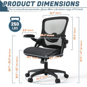 KIZECK Mesh Home Office Computer Desk Chair Height Adjustable Lumbar Support with Flip Up Arms Swivel Wheels for Adult