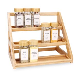 mnadsfkj spice rack organizer for cabinet, 3 tier spice rack, bamboo spice organizer for kitchen cabinet, pantry and countertop organization- natural