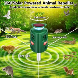 Solar Animal Repeller, 360°Ultrasonic Animal Repeller, Cat Repellent Outdoor, Dog Repellent, Motion Sensor & Flashing Light, Repel Dogs, Deer, Fox, Raccoon, Skunk, Rabbit, Squirrels, Coyote Deterrent