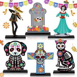 amyhill 6 pcs day of the dead wooden table centerpiece dia de los muertos mexican table decorations halloween table topper for halloween mexican carnival party decoration supplies