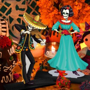 Amyhill 6 Pcs Day of The Dead Wooden Table Centerpiece Dia De Los Muertos Mexican Table Decorations Halloween Table Topper for Halloween Mexican Carnival Party Decoration Supplies