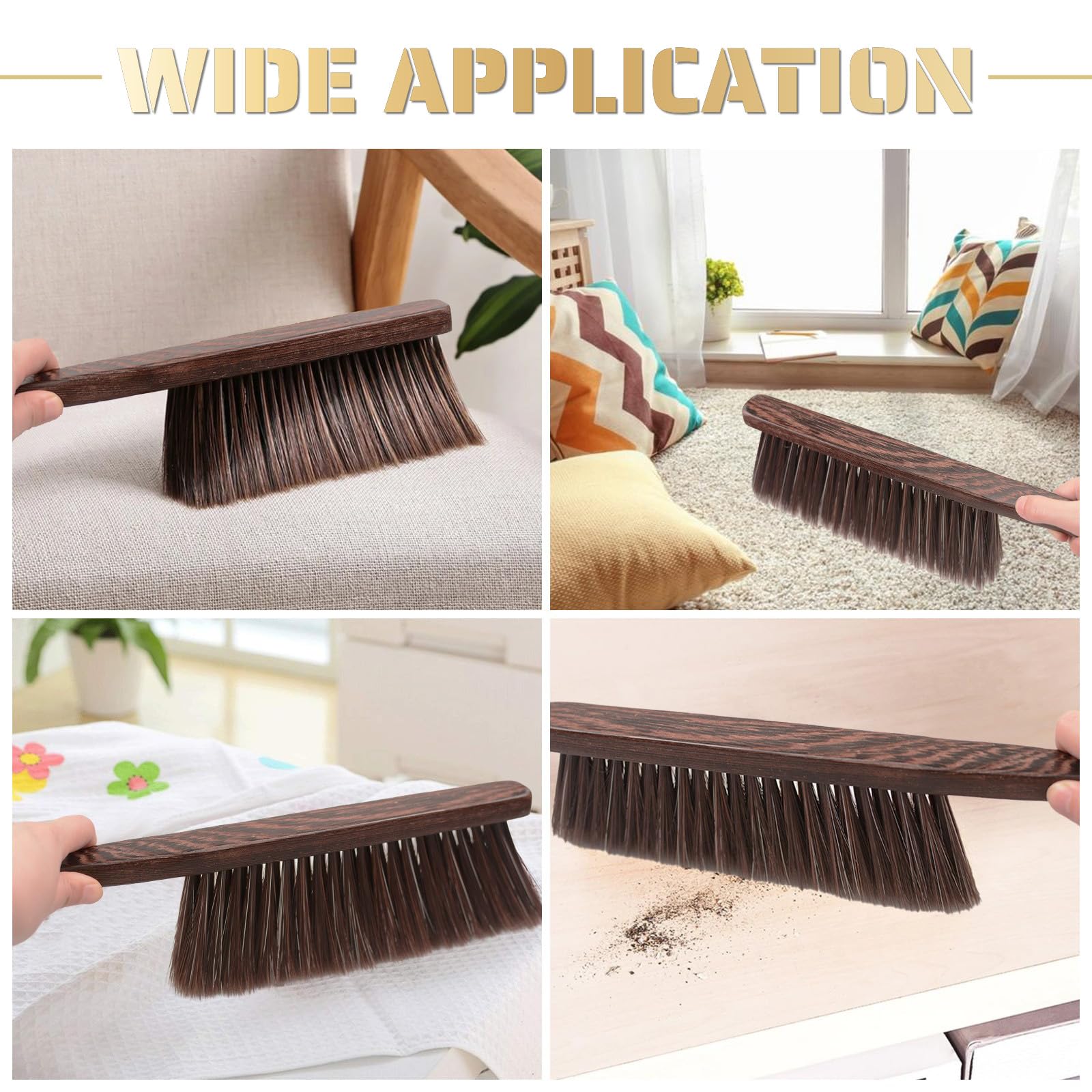 Woooden Hand Whisk Broom Brush Small Hand Broom Dust Brush with Wood Handle Soft Bristle Broom for Couch Car Fireplace Bed (Black)