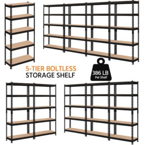 Yaheetech Storage Shelves 5 Tier Garage Shelving Heavy Duty Garage Shelves Adjustable Metal Shelving Unit Utility Rack Industrial Shelving for Warehouse Pantry Closet, 27.5"W x 12"D x 60"H, Black