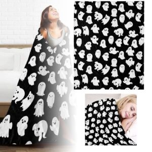 Halloween Blankets 40"x28" Super Soft Spooky Pumpkin Black Bats Ghosts Spider Webs Printed Throw Blanket Lightweight Fuzzy Halloween Decorations Blankets for Home Living Room Couch Bedroom Sofa