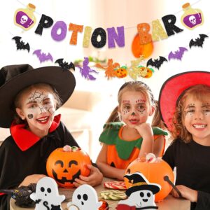 FHGG Glitter Potion Bar Halloween Banner Decor with Potion Signs Hocus Pocus Banner Witch Party Decorations Potion Halloween Decor for Haunted House, Bat Decorations, Halloween Mantle Home Decor