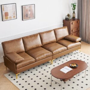 Atopston 106" Sectional Sofa Couch, Mid-Century Modern Decor 4 Seater Sofa, Sectional Sofa Bed for Bedroom Apartment Office, Caramel