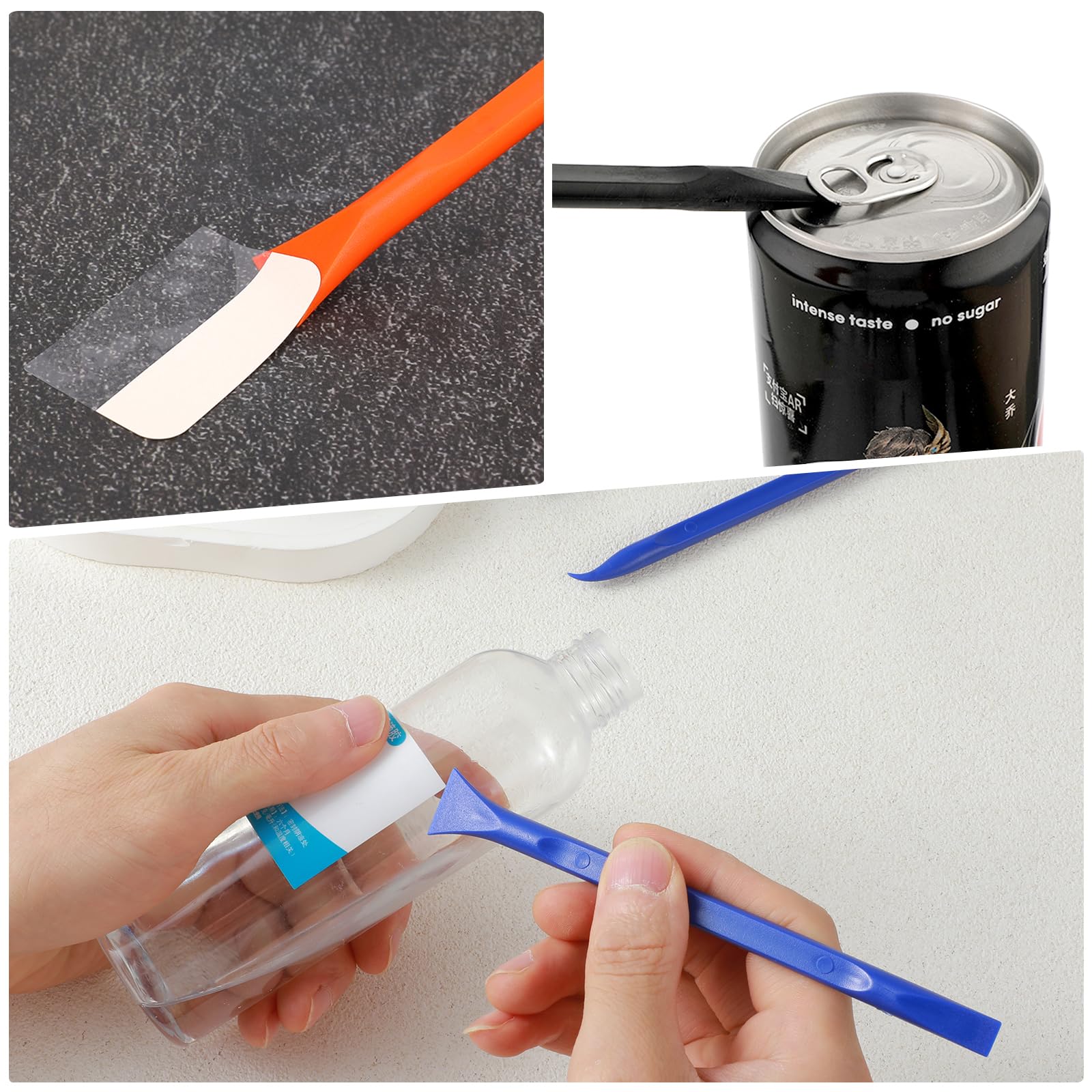 9 Pieces Plastic Scraper Tool, Non-Scratch Crevice Cleaning Tool Multi-Purpose Label Scraper for Cleaning Tight Spaces Kitchen Crevices Food Paint Dirt Sticker (Black Blue Orange)