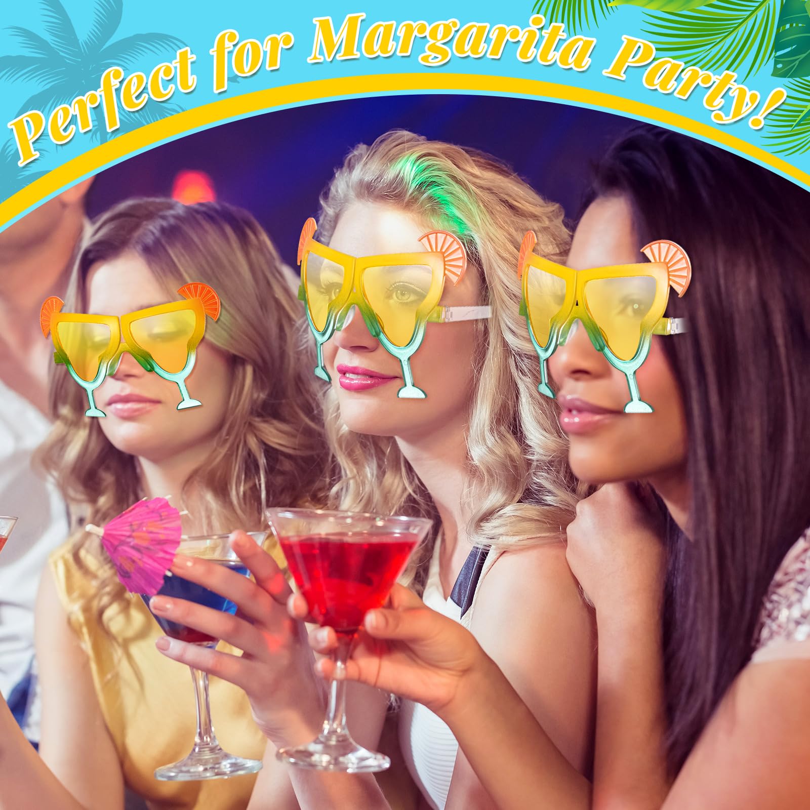 ElectricWise 6 Pcs Margarita Sunglasses Party Decorations Margs and Matrimony Bachelorette Eyeglasses Funny Novelty Hawaiian Sunglasses for Women Adult Summer Beach Luau Bridal Shower Tropical Party