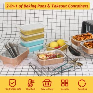 LNYZQUS 7” x 5” Small Aluminum Pans with Lids 10 Pack, 1.5lb/25oz Heavy Duty Foil Baking Tins To Go Containers,Individual Leftover Containers Baked Food Holders Box for Oven Grill-Champagne