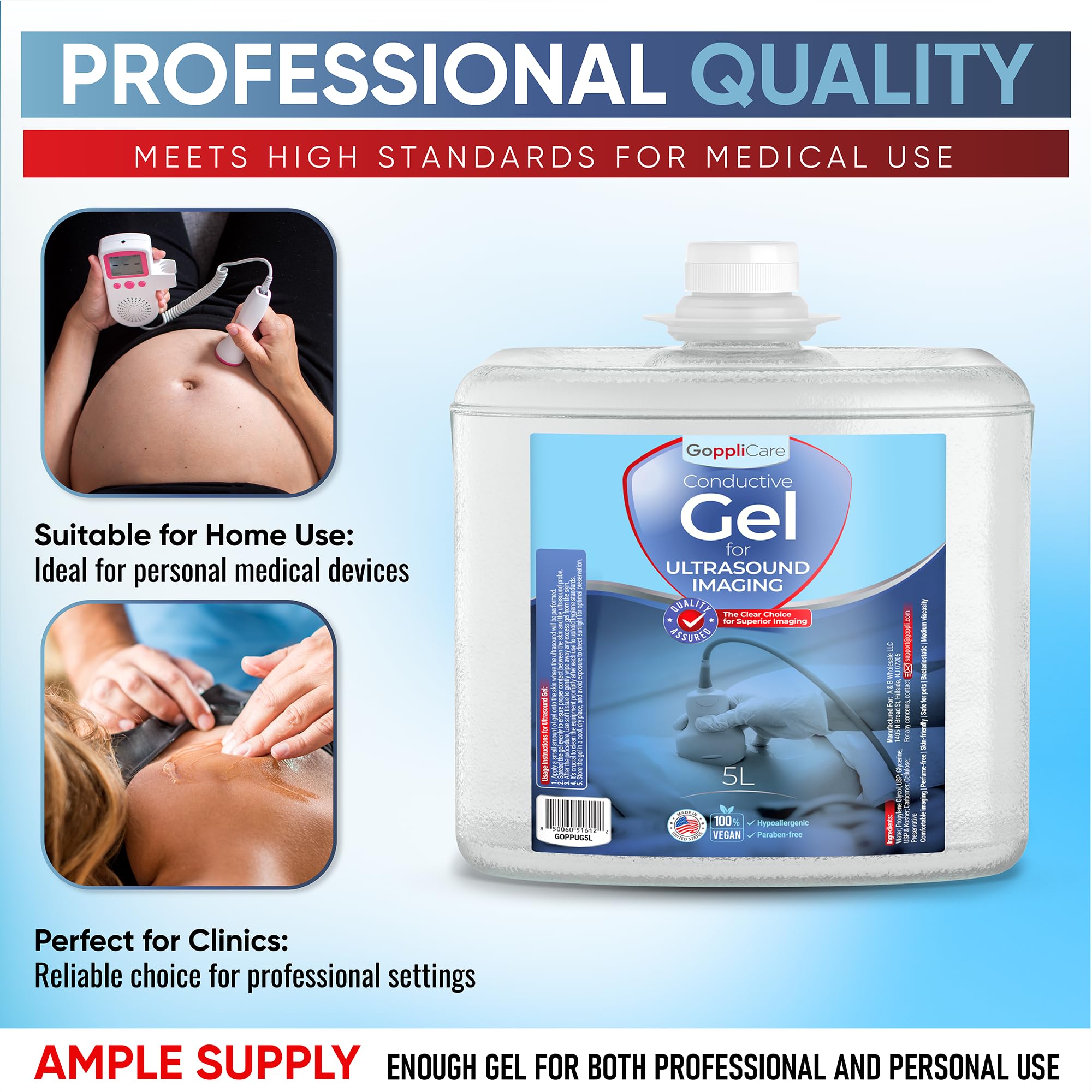 Goppli 5L Conductive Cooling Gel for Ultrasonic Cavitation, IPL & Body Sculpting - Hypoallergenic, Residue-Free, Long-Lasting - Esthetician-Approved - Includes (250mL) Refillable Bottle, Made in USA