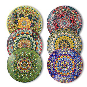 lecooics ceramic dinner plates set of 6, 8.5 inch, microwave/oven/dishwasher safe, scratch resistant, bohemian style dinnerware for salad, pasta, dessert,steak, appetizers