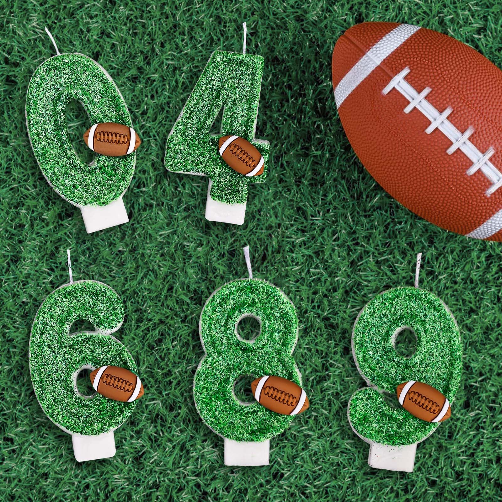 Football Number Candles, Green Birthday Candles with Football Ornament Artificial Turf Cake Topper for Boys Girls Anniversary Party Decoration Celebrations (Number 1)