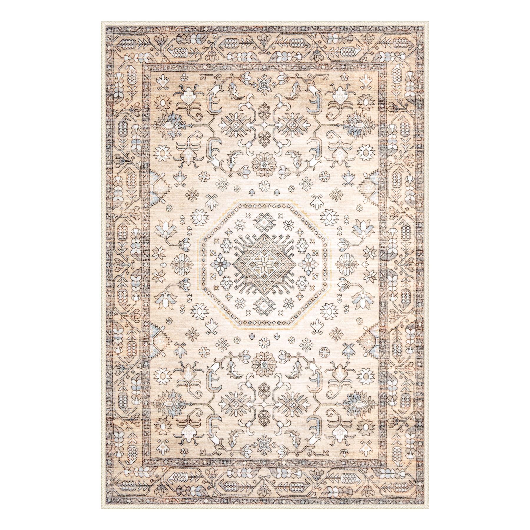 Entryway Rug 2x3 Washable Rug: Boho Small Throw Rug Ultra Thin Indoor Non-Slip Stain Resistance Front Door Mat for Entrance Kitchen Bedroom Home Office (Beige, 2'x3')