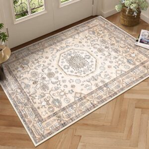 entryway rug 2x3 washable rug: boho small throw rug ultra thin indoor non-slip stain resistance front door mat for entrance kitchen bedroom home office (beige, 2'x3')