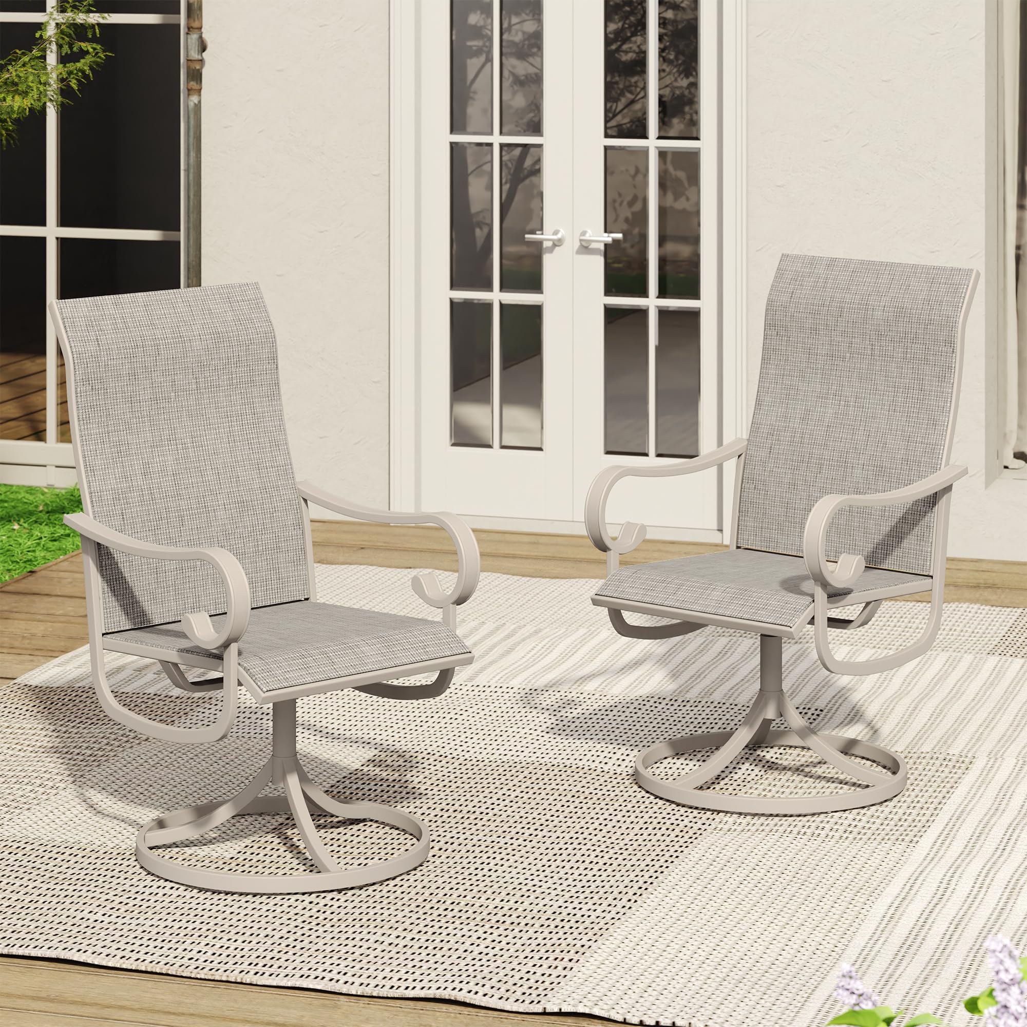 VICLLAX Patio Swivel Dining Chairs Set of 4, Outdoor furnitures Breathable Fabric with Curved Arms for Lawn Deck, Sandshell Frame