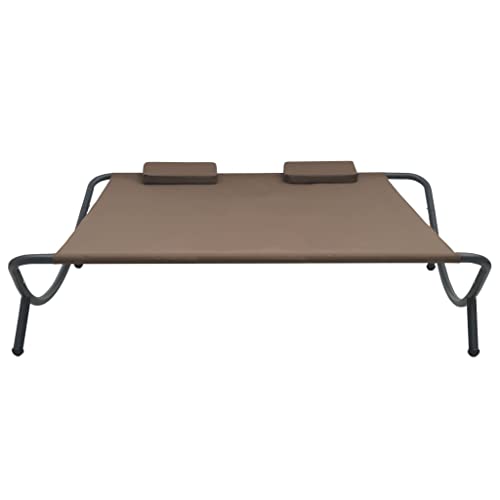 GROSERY Patio Lounge Bed Fabric Brown,Weatherproof Lounge Bed with Pillows for Garden, Patio, and Beach Relaxation Outdoor Furniture