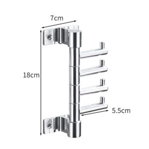 KWQKEM Swivel Coat Rack with 4 Hooks Wall Mount Wall Vertical Hooks Towel Racks for Bathroom Metal Robe Hook Key Holder Heavy Duty Towel Holder Hanger for Door Entryway Office (Silver, 4 Arms)