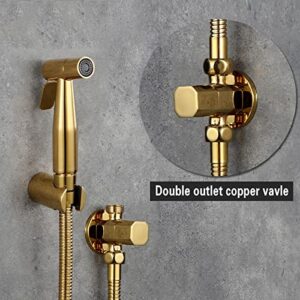 MAKEJ Toilet Bidet Sprayer Douche Kit Gold Hand Held Shower Faucet Stainless Steel Copper Valve Set(E)