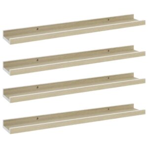 wall shelves 4 pcs white and sonoma oak,kitchen shelves,display shelf,wall storage shelves,floating shoe shelves,modern stely,for restaurant,bar,home, kitchen,laundry,garage,23.6"x3.5"x1.2"