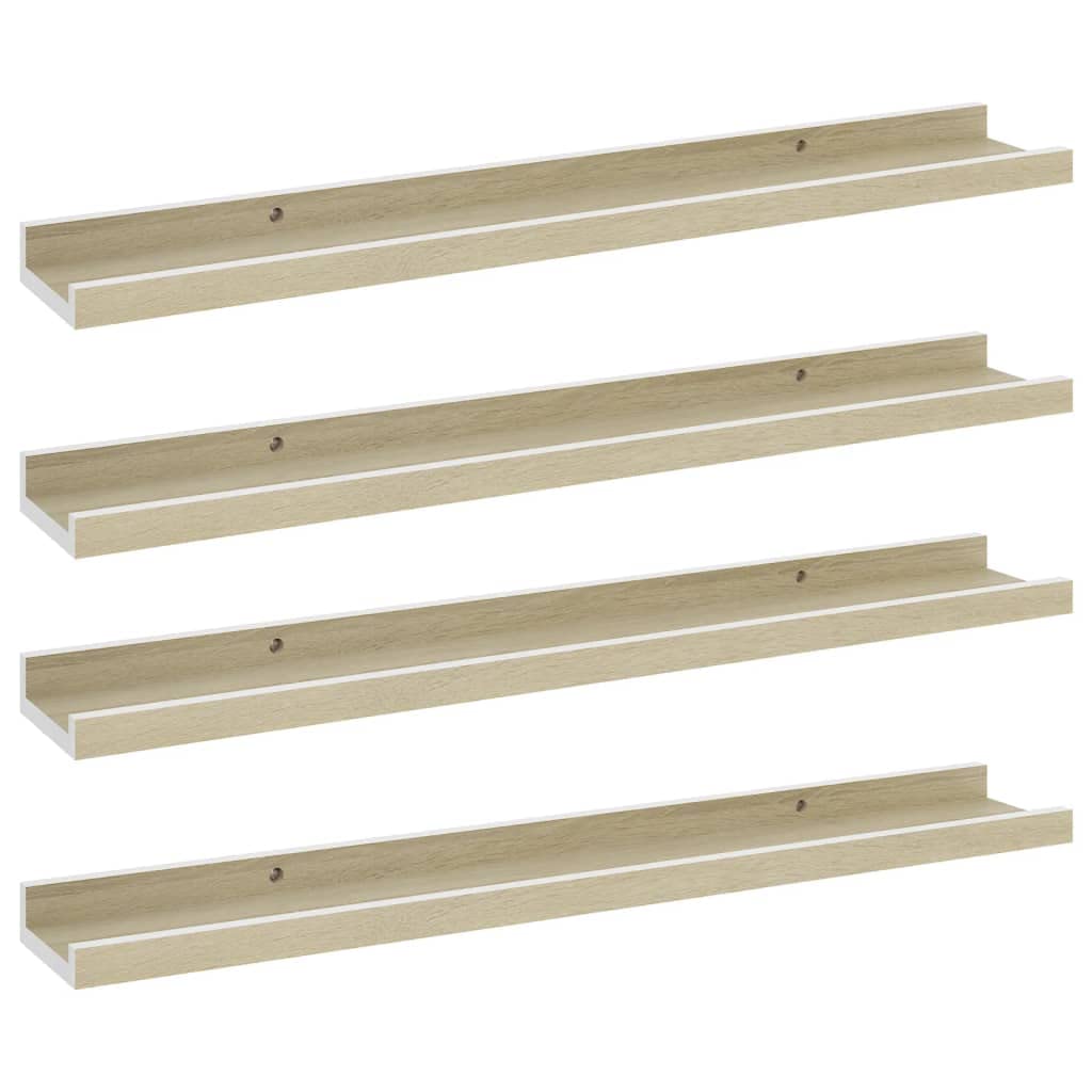 Wall Shelves 4 pcs White and Sonoma Oak,Kitchen Shelves,Display Shelf,Wall Storage Shelves,Floating Shoe Shelves,Modern Stely,for Restaurant,Bar,Home, Kitchen,Laundry,Garage,23.6"x3.5"x1.2"