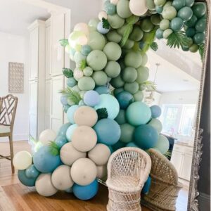 The Big One Balloon Garland Arch Kit, 147 pcs Haze Fog Blue Pastel Green and Apricot Balloons for Beach Party Boho Bridal Surf Theme First Birthday On Board Woodland Baby Shower Supplies (Blue)