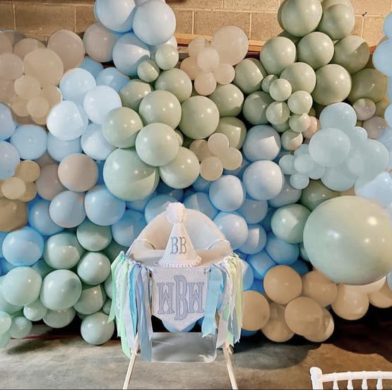 The Big One Balloon Garland Arch Kit, 147 pcs Haze Fog Blue Pastel Green and Apricot Balloons for Beach Party Boho Bridal Surf Theme First Birthday On Board Woodland Baby Shower Supplies (Blue)