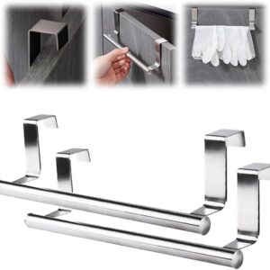 Drill-Free Cabinet Hanging Rack, 2024 New Over The Cabinet Towel Holder Dish Towel Holder, Towel Holder Mounts Securely to All Standard Cabinets and Doors Up to 0.8In Thick (Silver, 2pcs Small)