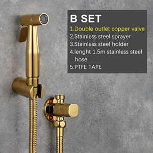 MAKEJ Toilet Bidet Sprayer Douche Kit Gold Hand Held Shower Faucet Stainless Steel Copper Valve Set(E)