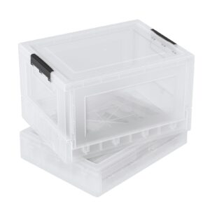 esdiplot 4 packs clear plastic collapsible storage boxes, folding plastic containers with lids, 30 l