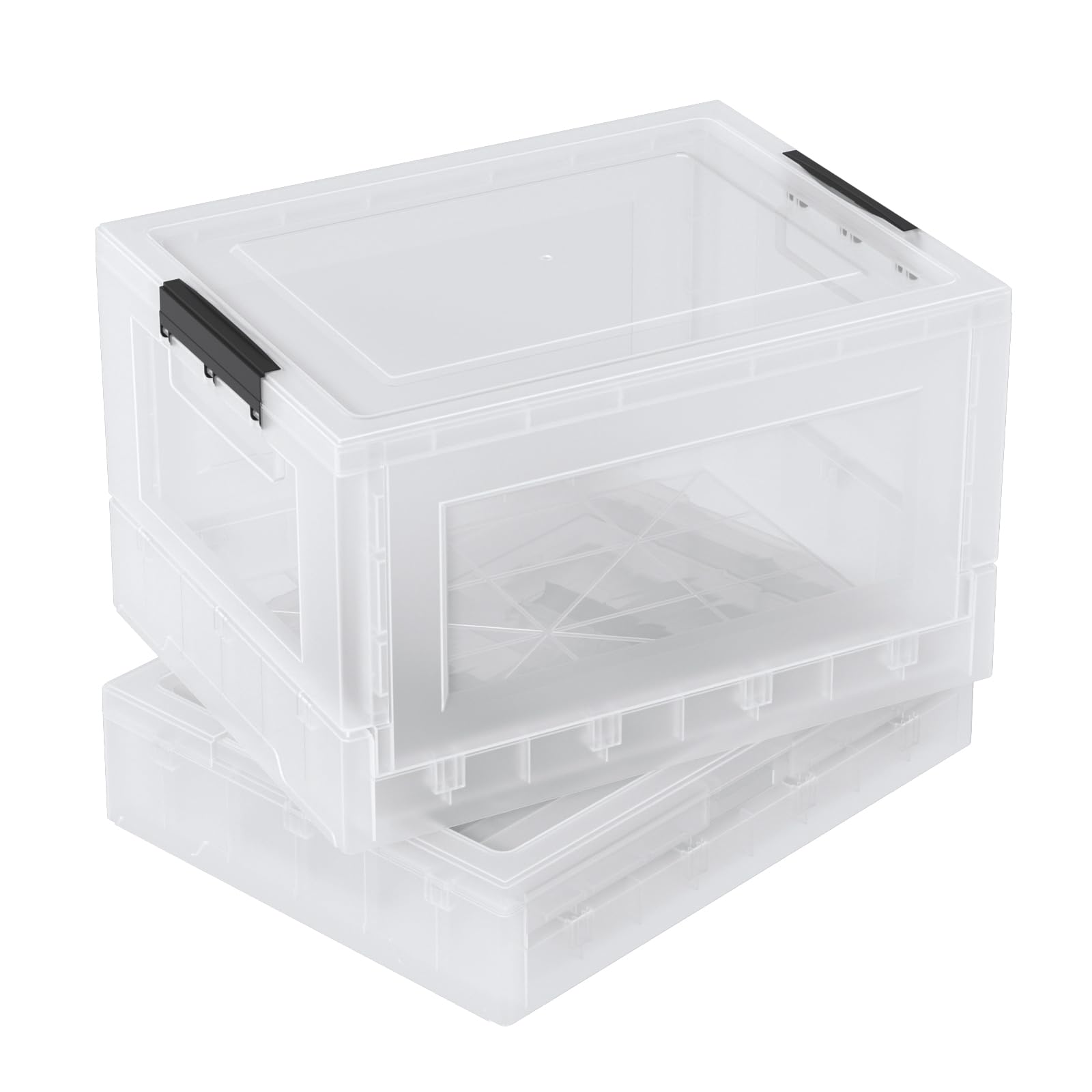 Esdiplot 4 Packs Clear Plastic Collapsible Storage Boxes, Folding Plastic Containers with Lids, 30 L