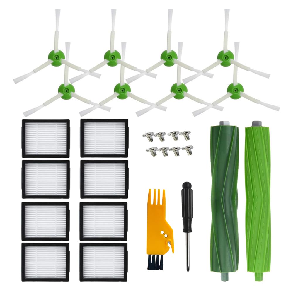 Replacement Parts for iRobot Roomba E/i/j Series, E5 E6 E7 i2 i4+ i8+/Plus, Rubber Brushes + HEPA Filters + Edge-Sweeping Brushes