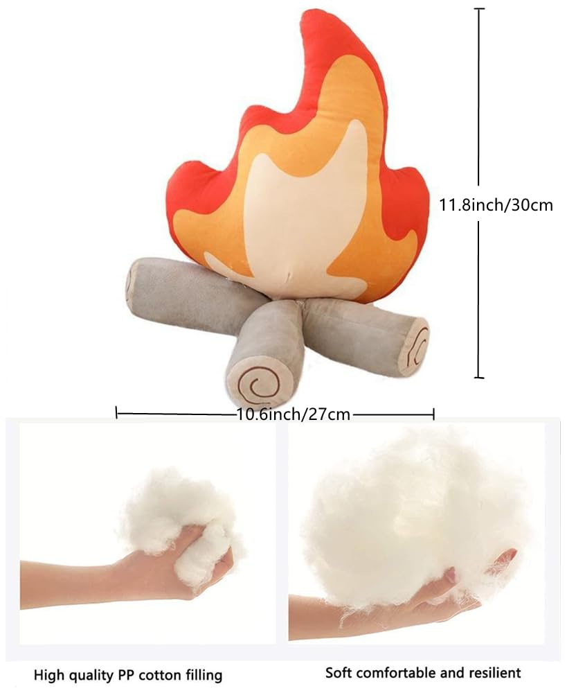 NatureMan 12 in Funny Campfire Plush Toys,Soft Simulation Bonfire Stuffed Plushies Doll Fake Fire Firewood Plush Pillow, for Outdoor Camping Room Decor Kids Gifts