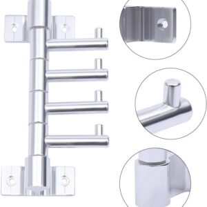 KWQKEM Swivel Coat Rack with 4 Hooks Wall Mount Wall Vertical Hooks Towel Racks for Bathroom Metal Robe Hook Key Holder Heavy Duty Towel Holder Hanger for Door Entryway Office (Silver, 4 Arms)