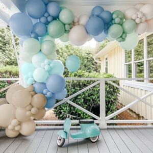 The Big One Balloon Garland Arch Kit, 147 pcs Haze Fog Blue Pastel Green and Apricot Balloons for Beach Party Boho Bridal Surf Theme First Birthday On Board Woodland Baby Shower Supplies (Blue)