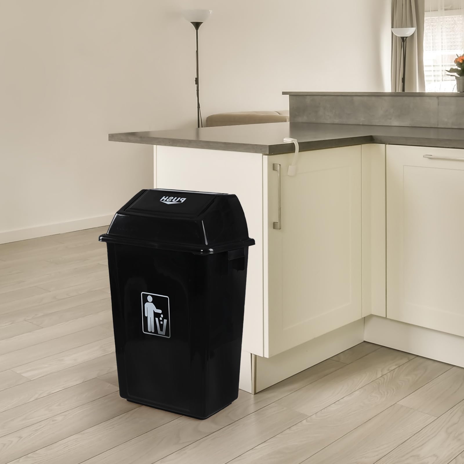 Saedy 10 Gallon Kitchen Garbage Can Pack of 4, Black Trash Bin with Swing Lid