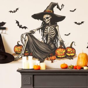 ggboy halloween wall decals, skeleton witch halloween wall stickers removable, halloween decals halloween wall clings scary wall decals happy halloween window door wall stickers decal decorations