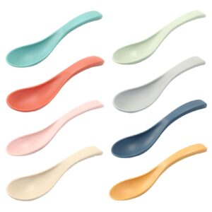 murtenze 8pcs wheat straw soup spoons set, 6 inch colorful unbreakable ramen spoons portable small spoons easy cleandishwasher safe(8 colors)