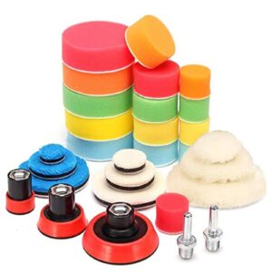 car polishing pads for drill, 29pcs buffer drill attachment with 2 adapters, wool buffing pads kit, foam buffer polisher, for sanding, polishing, waxing