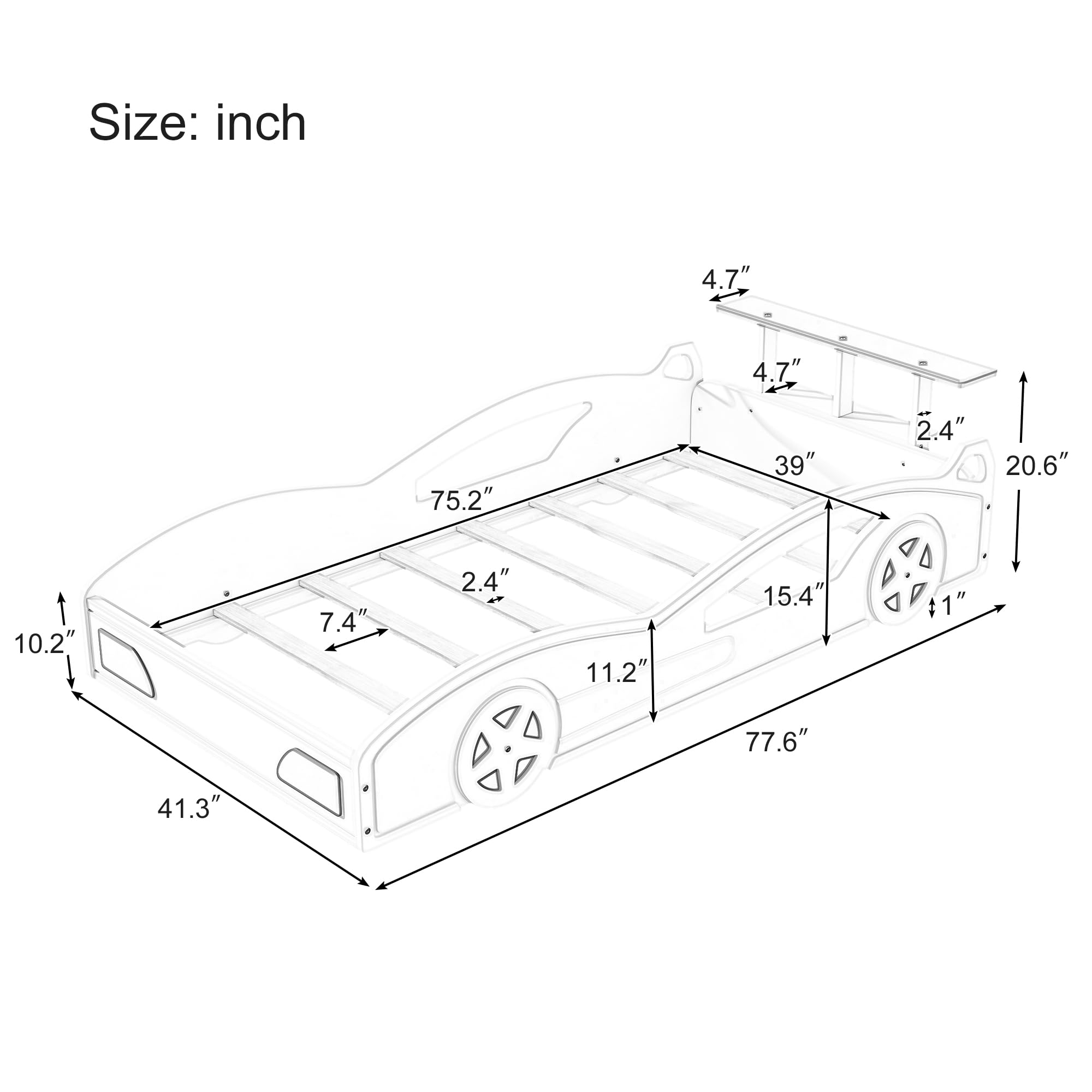 VeroFree Twin Size Race Car-Shaped Platform Bed with Wheels, Modern Wooden Platform Bed Frame with Support Slats, Twin Floor Bed for Teens Kids Boys Girls, No Spring Need, Red