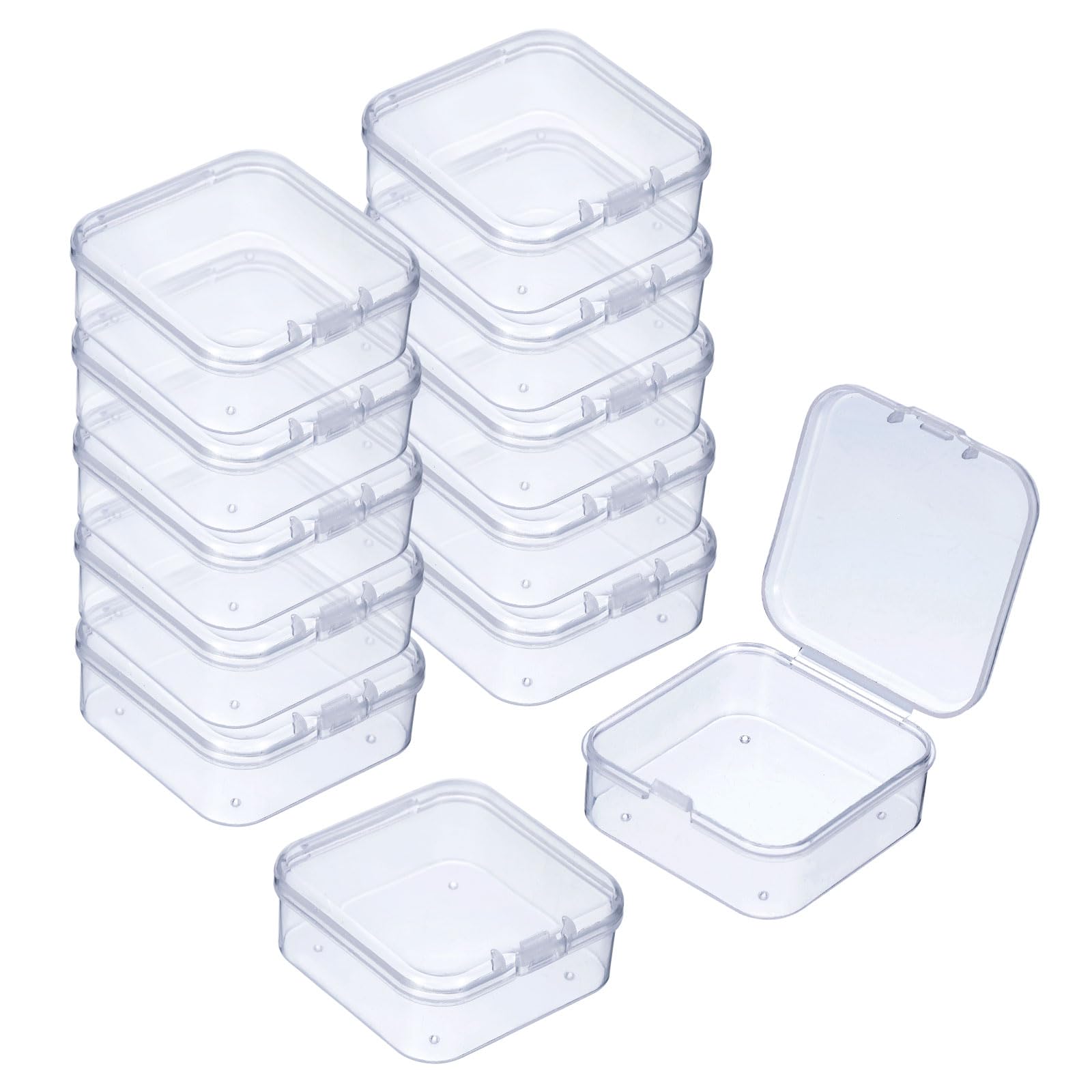 uxcell 72Pcs Clear Small Plastic Beads Storage Containers with Lids, Square Anti-Oxidation Jewelry Storage Boxes for Small Items Craft, Beads, Ear Studs, Necklaces(1.8×1.77×0.79In)