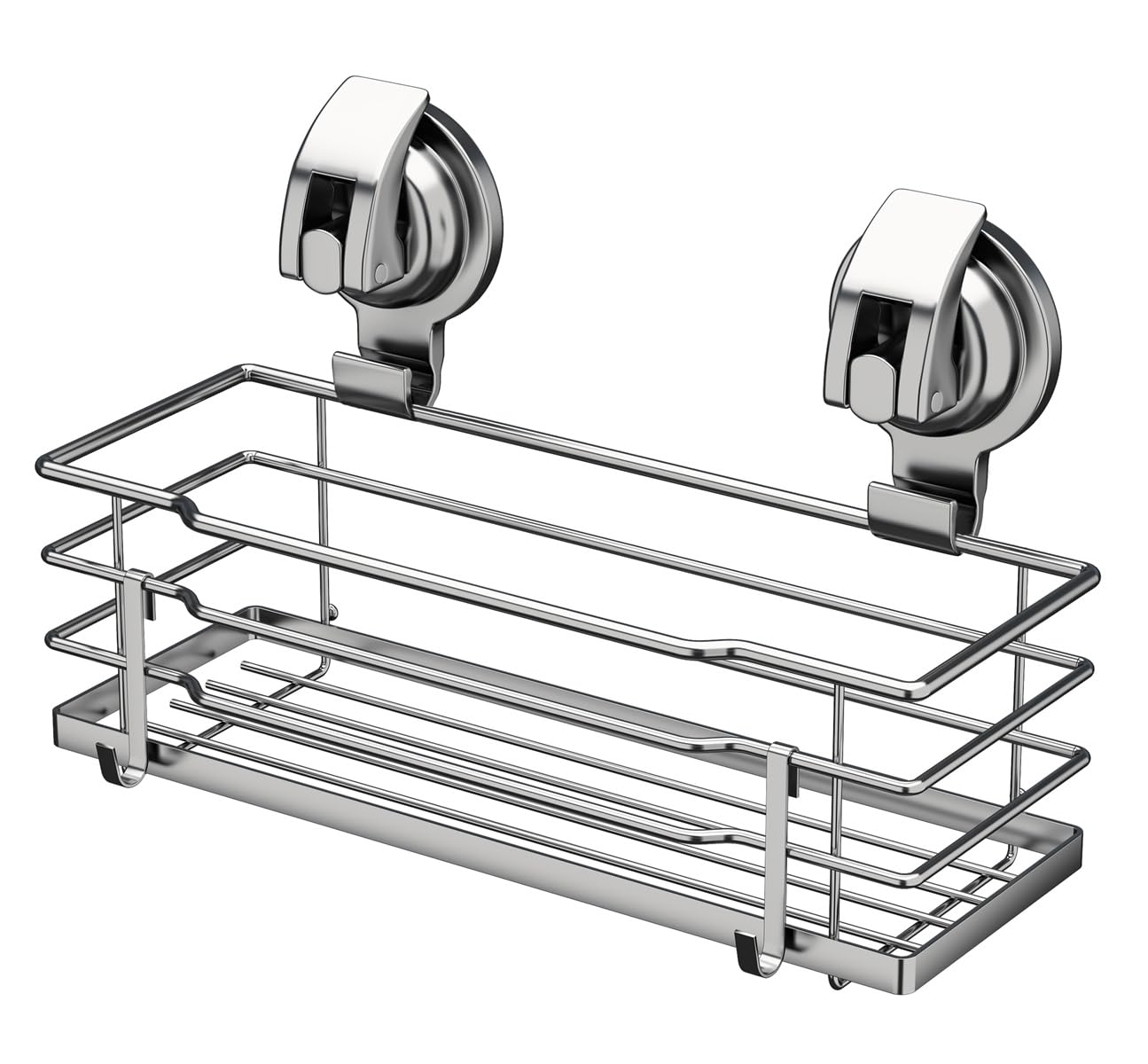 DOLRIS Shower Caddy, Suction Cup Shower Shelf with Hooks, Shower Organizer Rust Proof SUS304 Stainless Steel, Silver