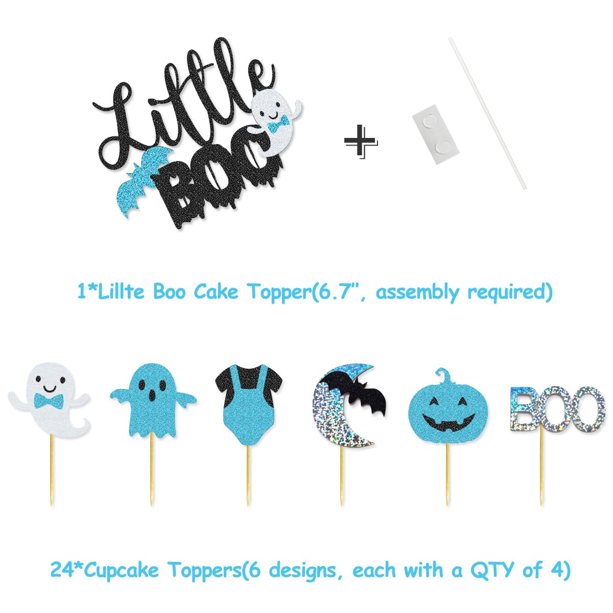 92 Packs Blue Black Little Boo Party kit Little Boo Banner Cake Topper Halloween Ghost Bat Balloons for Blue and Black Halloween Boy Baby Shower Decorations