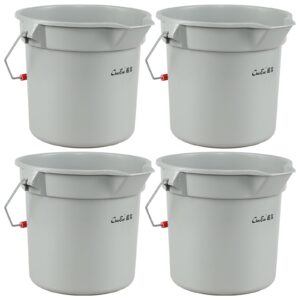 nihenok 4 pack plastic 3.5 gallon round utility pail with handle, commercial buckets, gray