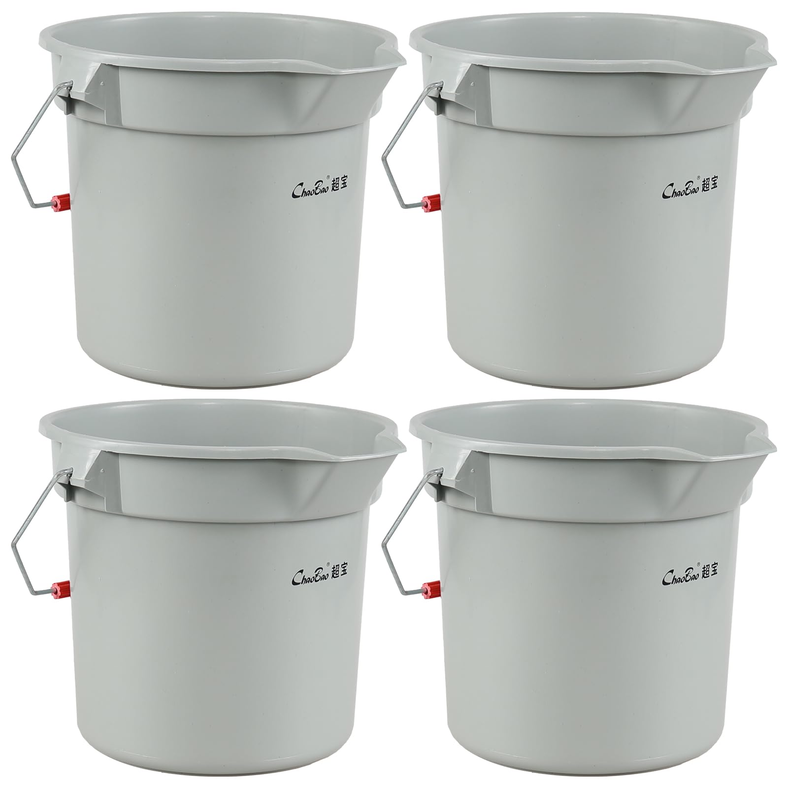 Nihenok 4 Pack Plastic 3.5 Gallon Round Utility Pail with Handle, Commercial Buckets, Gray