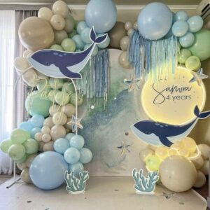 The Big One Balloon Garland Arch Kit, 147 pcs Haze Fog Blue Pastel Green and Apricot Balloons for Beach Party Boho Bridal Surf Theme First Birthday On Board Woodland Baby Shower Supplies (Blue)