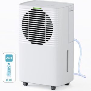 30-pints dehumidifier for basements - 1500 sq. ft. dehumidifier with auto or manual drainage - compact dehumidifier with intelligent humidity control | auto defrost | dry clothes