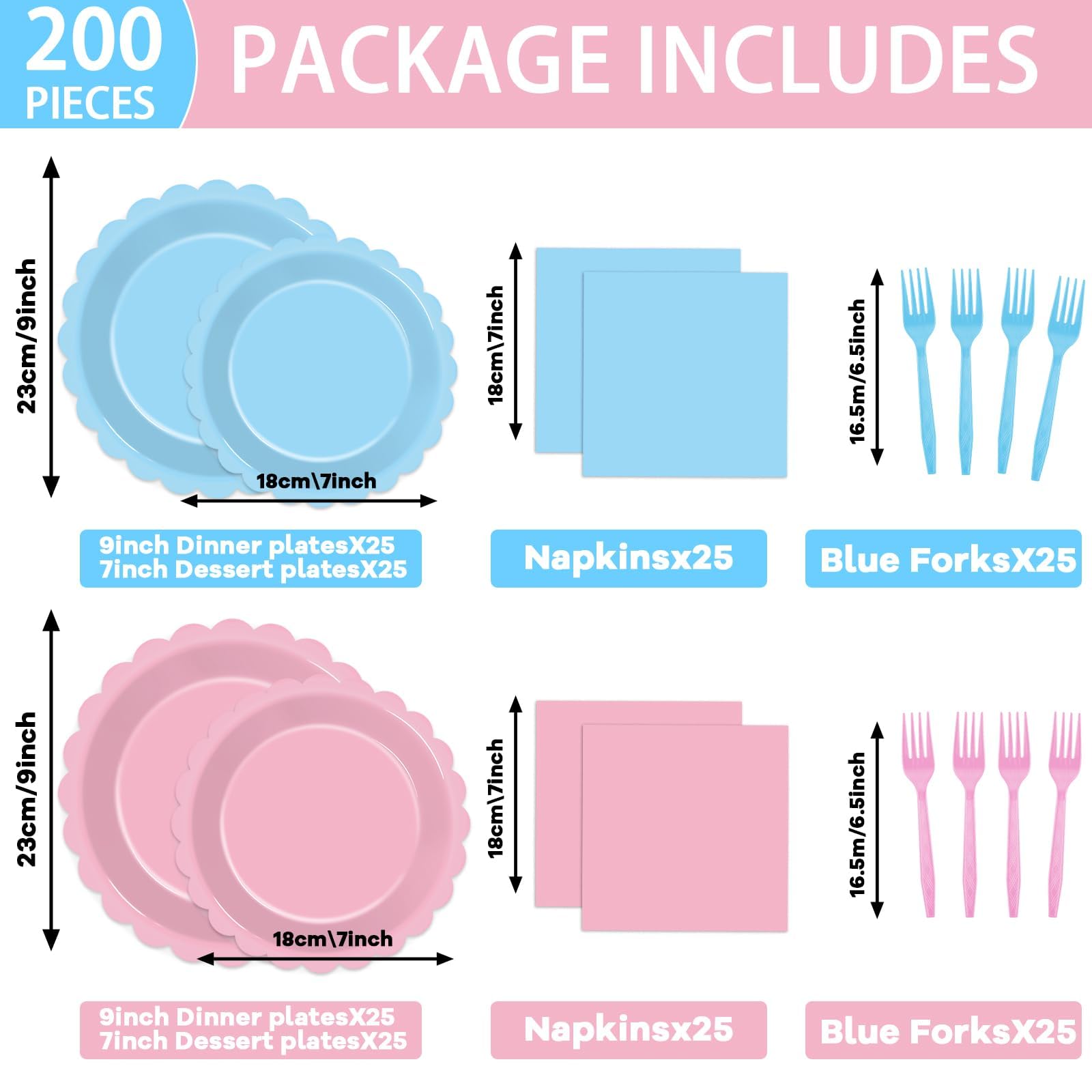 gisgfim 200PCS Gender Reveal Party Supplies Blue and Pink Gender Reveal Plates and Napkins Set Boys Girls Baby Shower Party Tableware Dinnerware for Baby Shower Birthday Table Party Decor 50 Guests