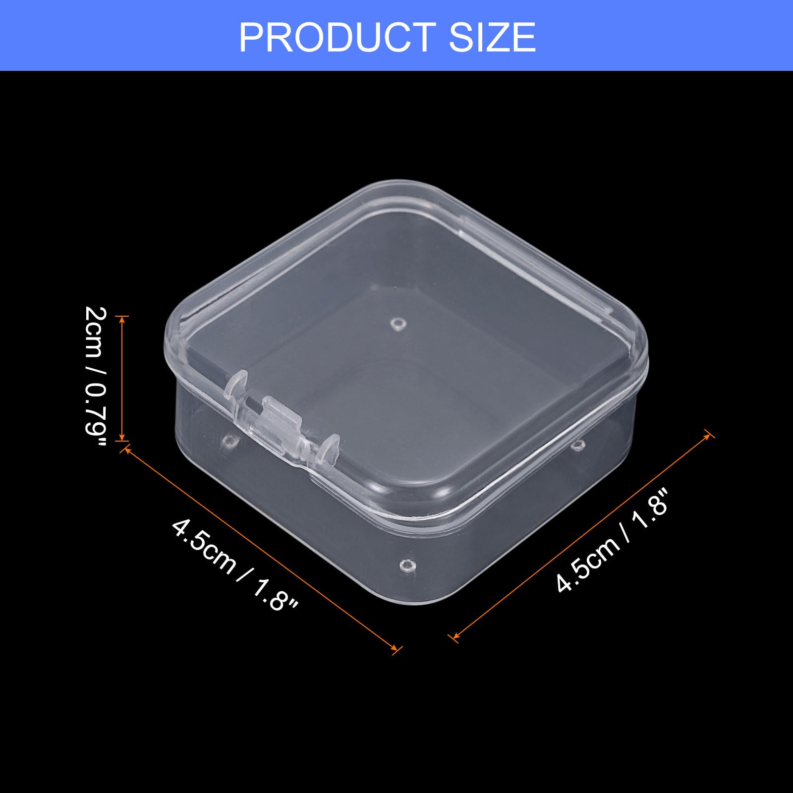 uxcell 72Pcs Clear Small Plastic Beads Storage Containers with Lids, Square Anti-Oxidation Jewelry Storage Boxes for Small Items Craft, Beads, Ear Studs, Necklaces(1.8×1.77×0.79In)