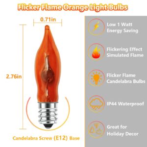 Flickering Flame Light Bulbs, 12 Pack C7 Orange Flickering Light Bulbs Edison Light Bulb, 1 Watt Night Light Bulbs E12 Candelabra Base Light Bulbs for Chandelier Candle Lamp Christmas Halloween Decor